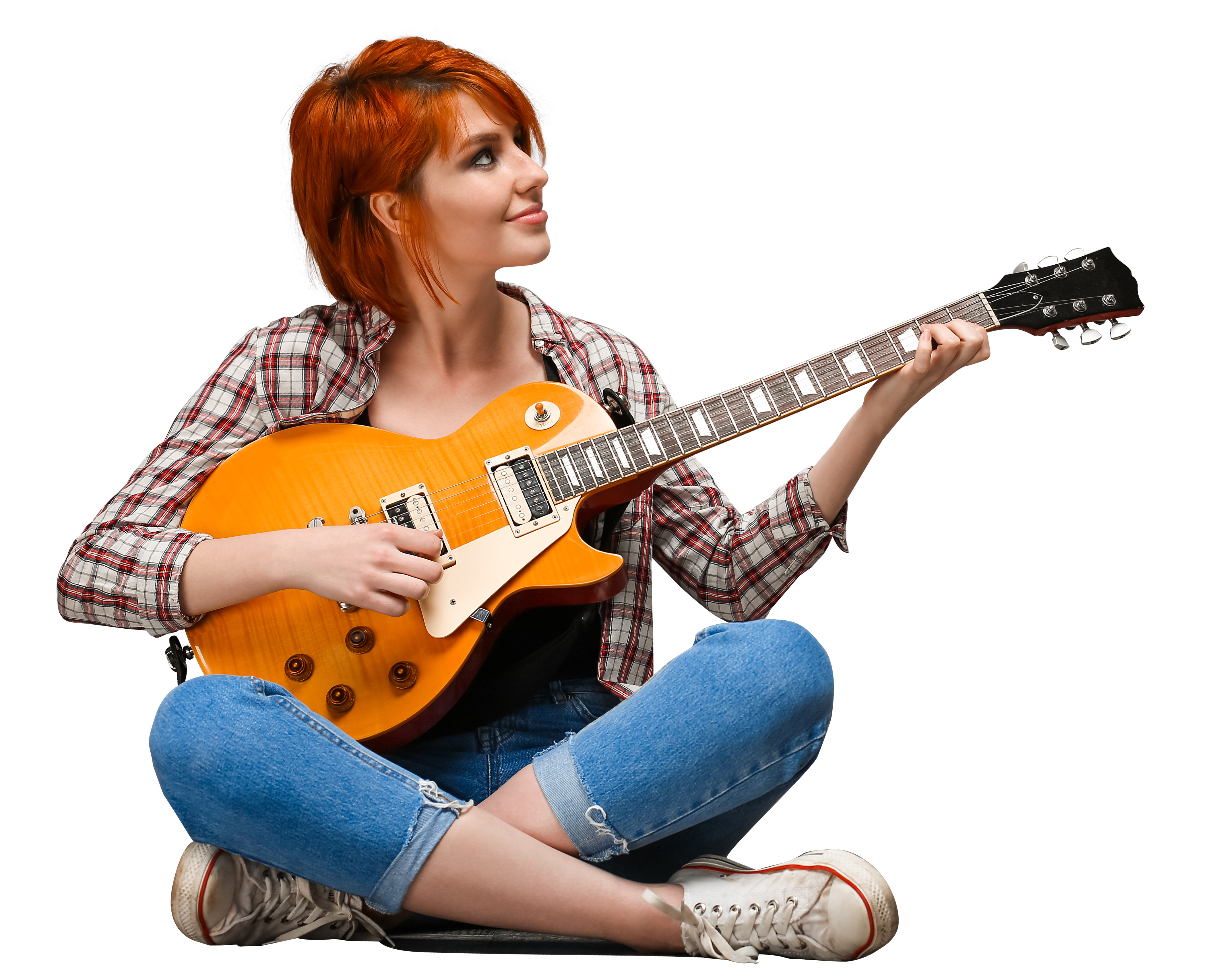 portrait-of-young-girl-with-guitar-over-grey-background