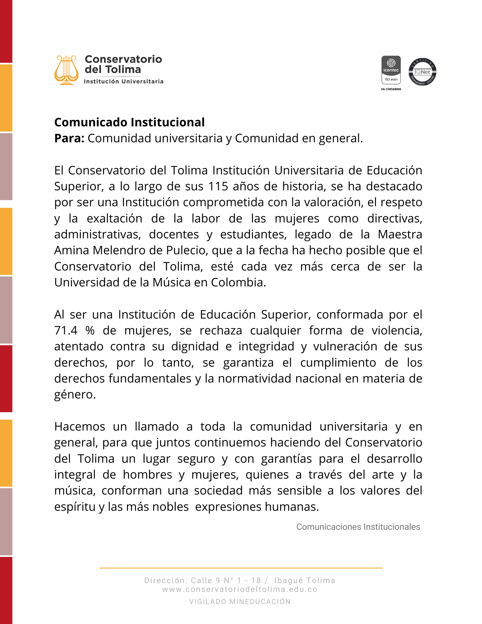 COMUNICADO INSTITUCIONAL