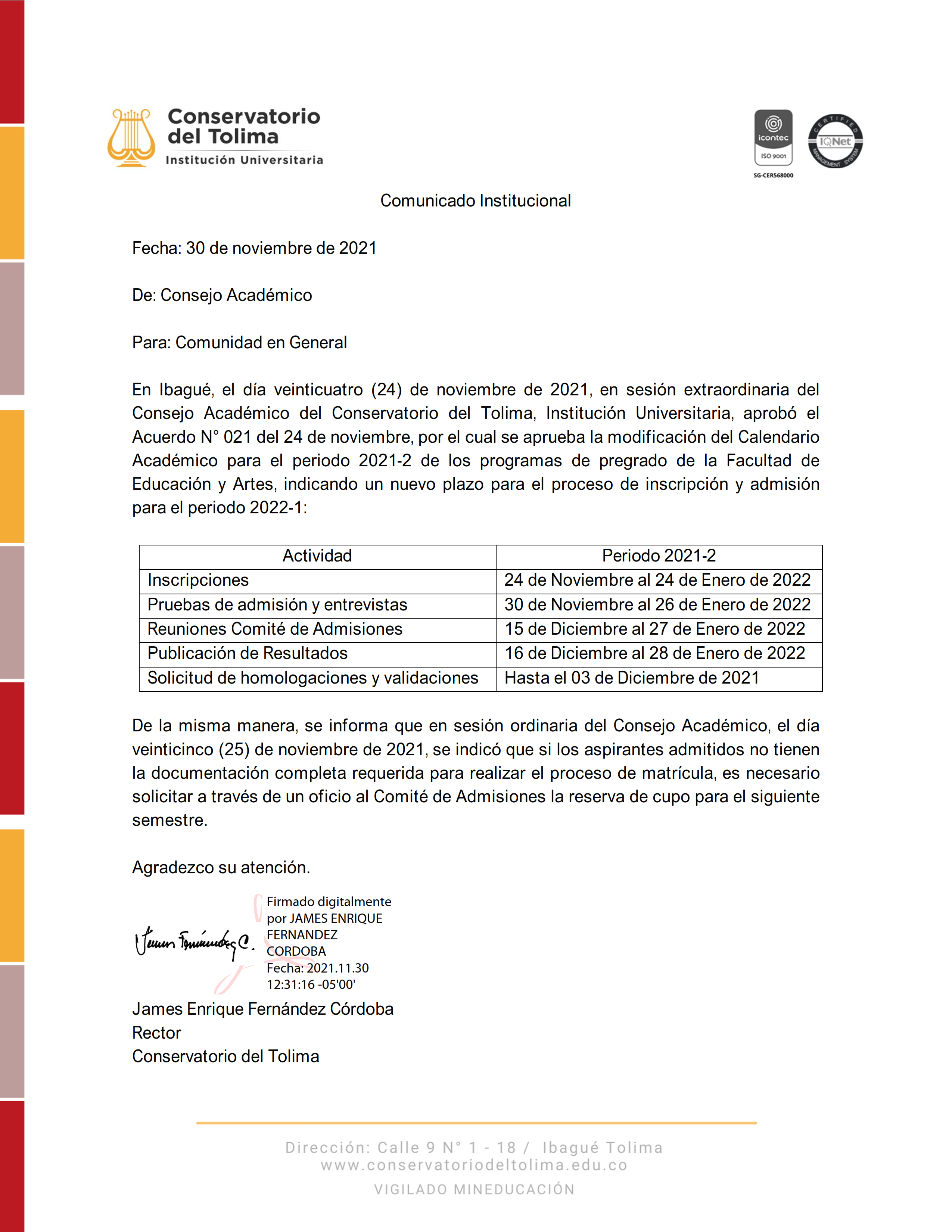 Comunicado Institucional - Fechas de Inscripcion_001